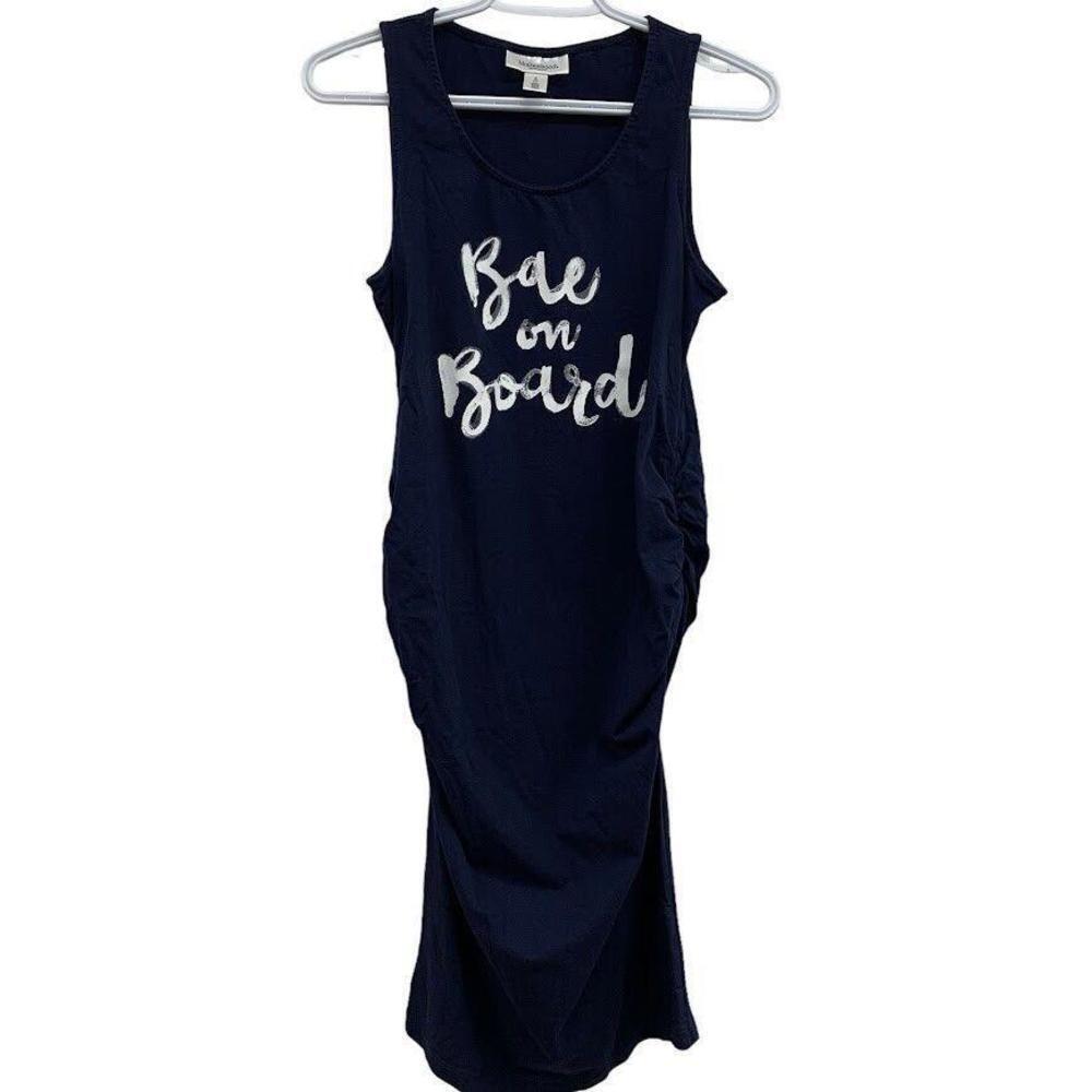 Motherhood Maternity Womens Blue Bae on Board Maxi Sleeveless Ruched Sides Dress